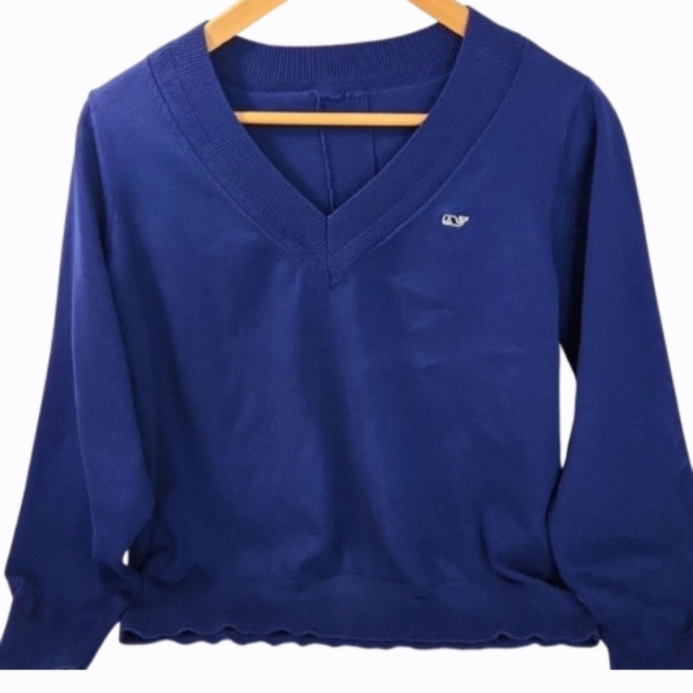 VINEYARD VINES Navy Blue Heritage V-Neck Long-sleeve Cotton Knit Sweater